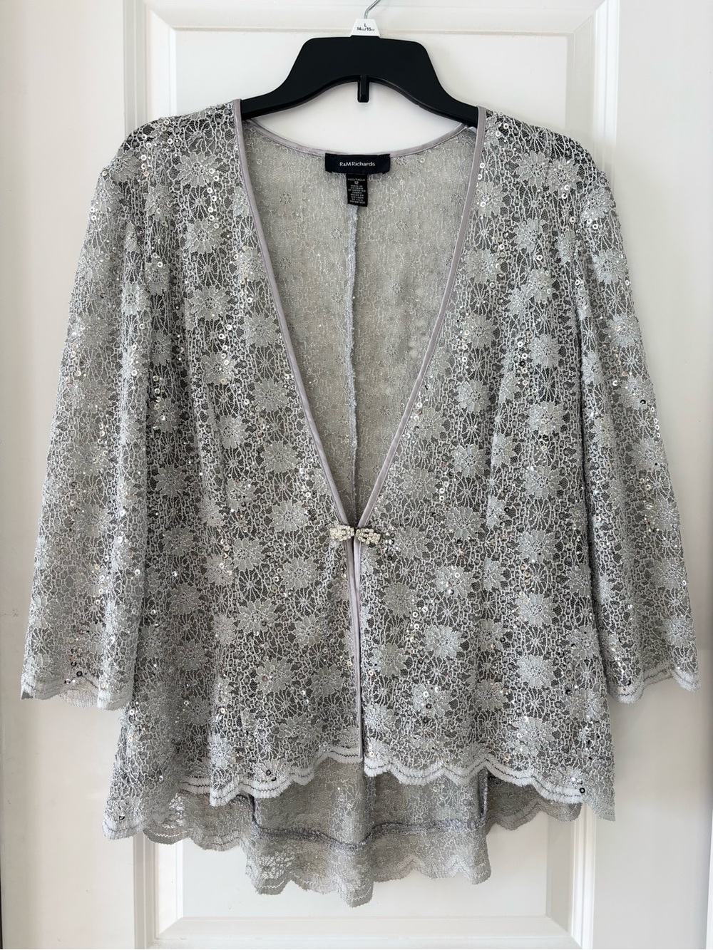 Silver Sequined Floral Lace Cardigan Size 12